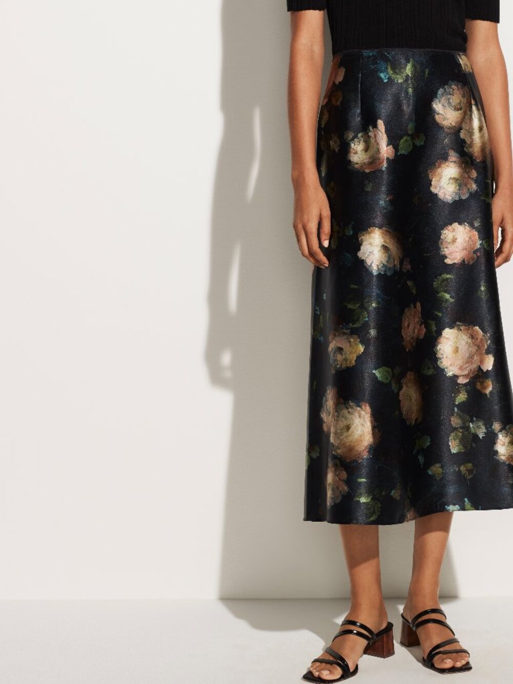 Vince Painted Rose Silk Satin Slip Midi Skirt Floral Black NWT Size 2 10 $295 - Picture 2 of 16